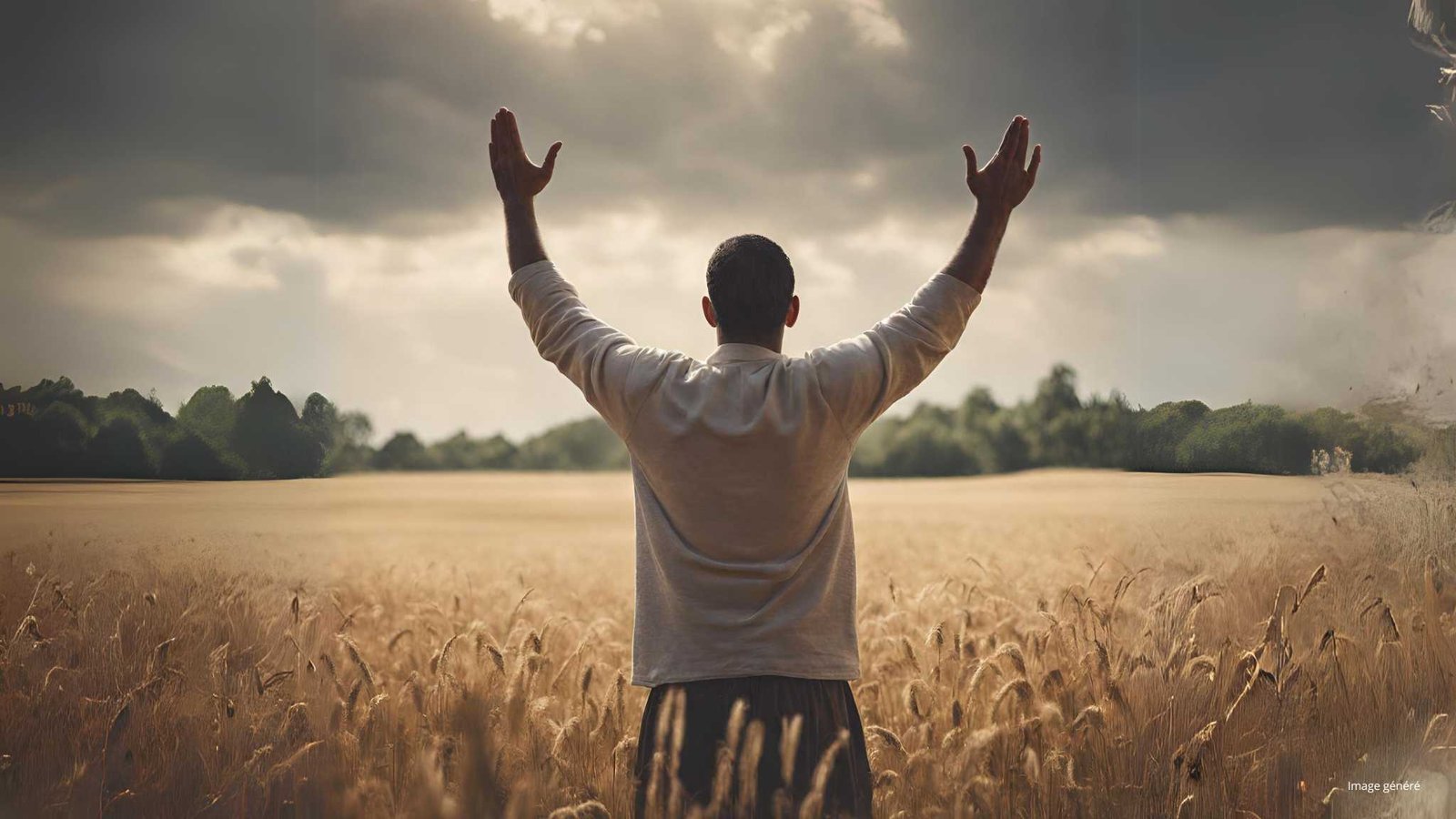 homme main levée, bénédiction d'un terrain