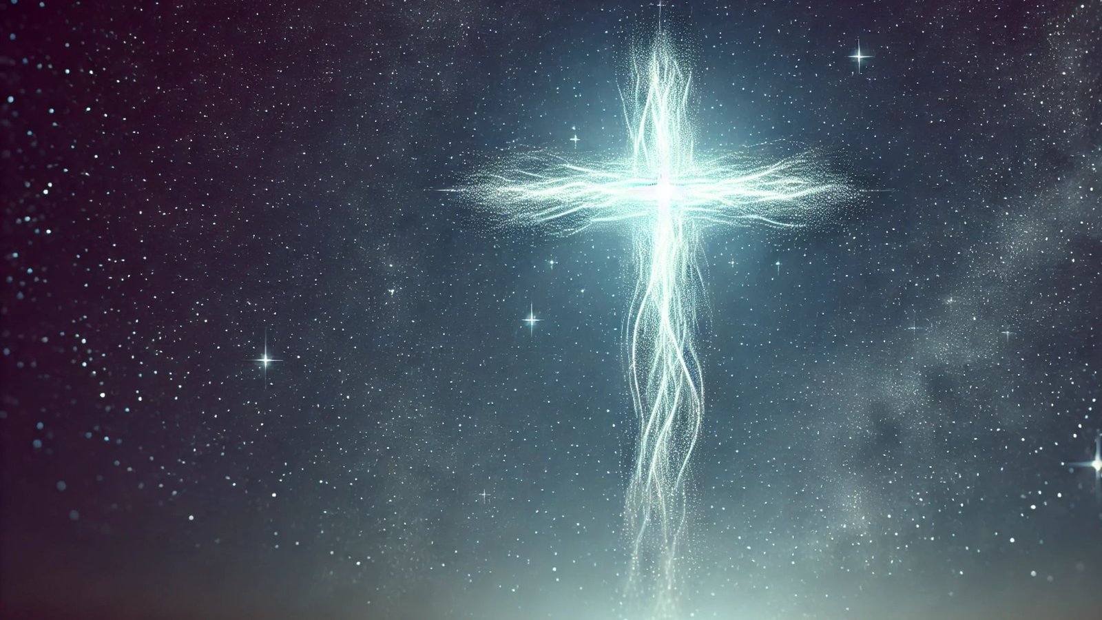 croix lumineuse tracée dans le ciel étoilé