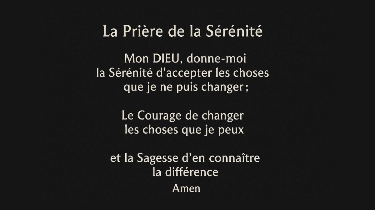 Prière de la sérénité écrite en blanc sur fond noir