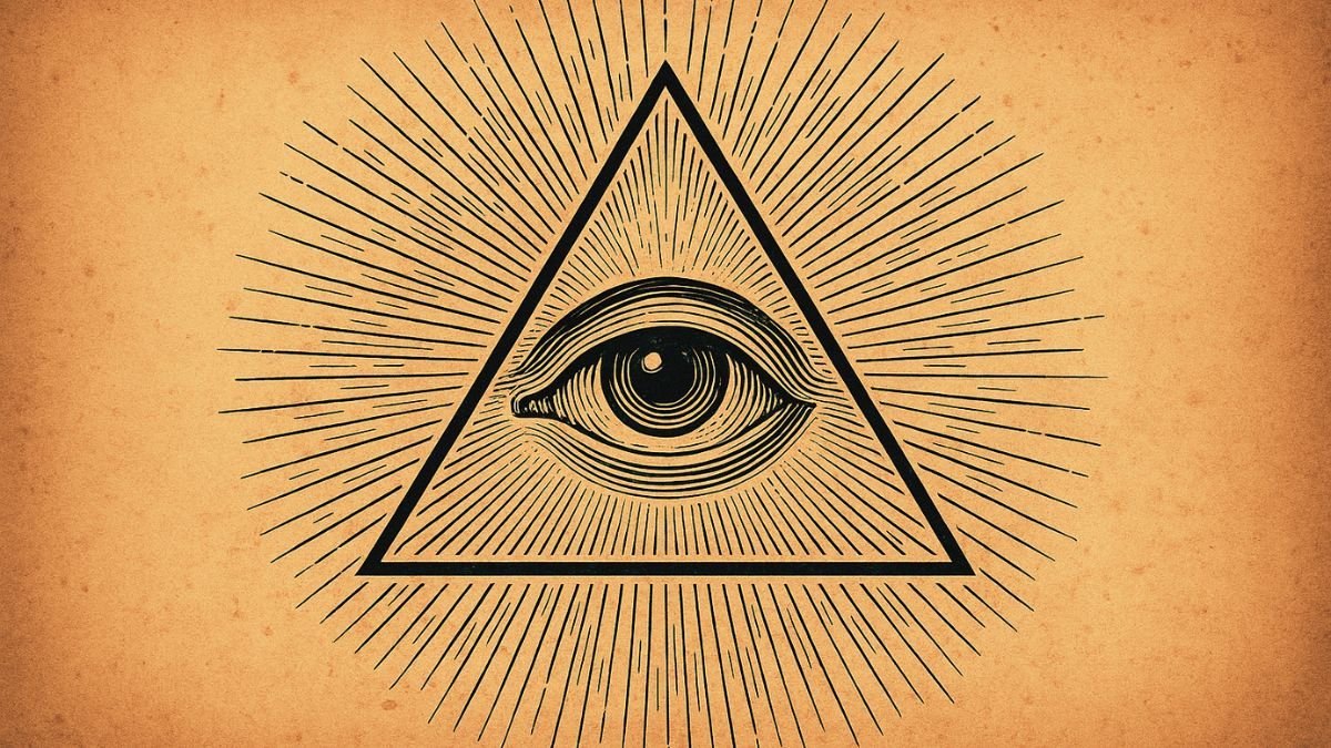 Œil de la Providence stylisé dans un triangle lumineux, entouré de rayons dorés sur fond ancien, représentant la vigilance spirituelle et l’omniscience dans les traditions ésotériques.